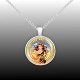 Virgo the Virgin Astrological Sign in the Zodiac Illustration 1" Pendant Necklace in Silver Tone