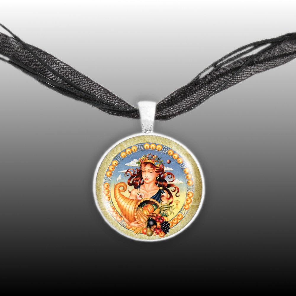 Virgo the Virgin Astrological Sign in the Zodiac Illustration 1" Pendant Necklace in Silver Tone