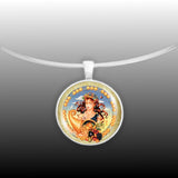 Virgo the Virgin Astrological Sign in the Zodiac Illustration 1" Pendant Necklace in Silver Tone