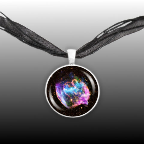 W49B Supernova Remnant Black Hole & Nebula in the Constellation Aquila Space 1" Pendant Necklace in Silver Tone