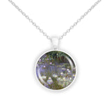 Water Lillies w/ Violet Water Monet Art Painting 1" Pendant Necklace in Silver Tone