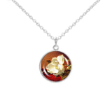 White Magnolia Flower on Red Velvet Art Painting 3/4" Charm for Petite Pendant or Bracelet Silver Tone