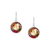 White Magnolia Flower on Red Velvet Art Painting Dangle Earrings w/ 3/4" Art Charms in Silver Tone or Gold Tone