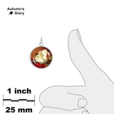White Magnolia Flower on Red Velvet Art Painting 3/4" Charm for Petite Pendant or Bracelet Silver Tone