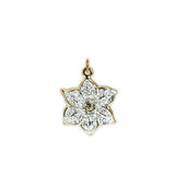 Glittery White Poinsettia Flower Petite Drop Pendant Necklace in Gold Tone