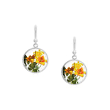 Blooming Sunny Yellow Daylily Flowers Illustration Dangle Earrings w/ 3/4" Charms in Silver Tone